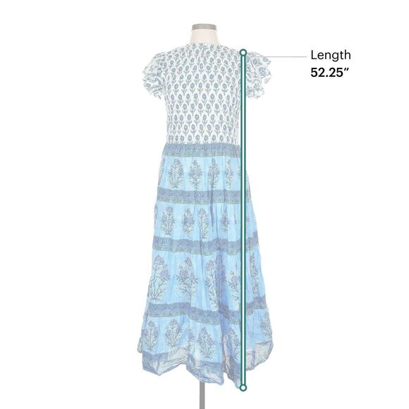 Bindu Bella Dress Cornflower Print Blue Midi Cotton India L - Picture 2 of 3